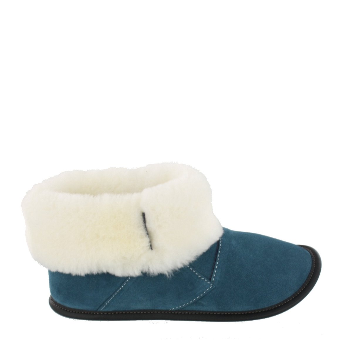 Pantoufle mouton et suède aqua pour femme de style bottine souriante