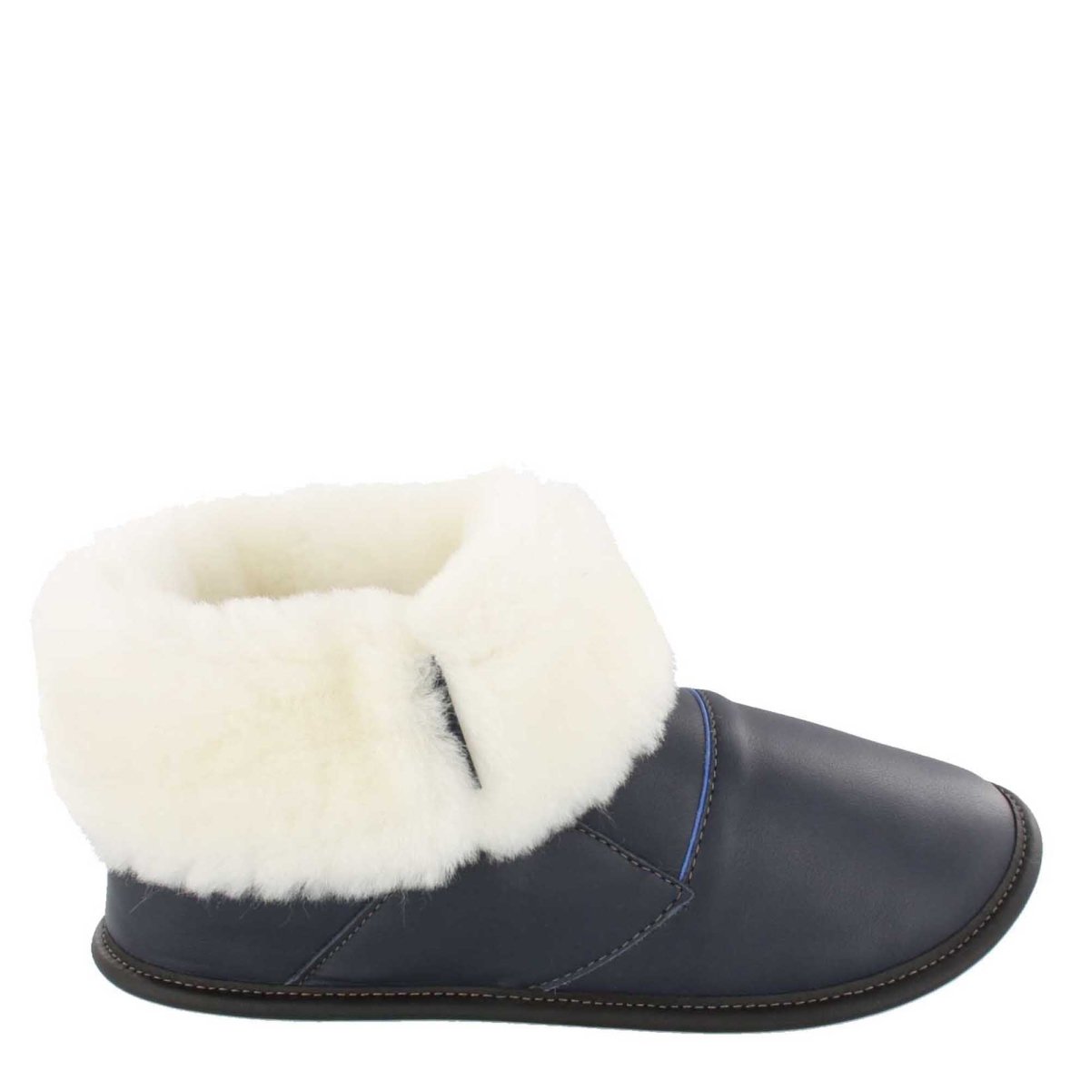 Pantoufle mouton et cuir marine pour femme de style bottine souriante