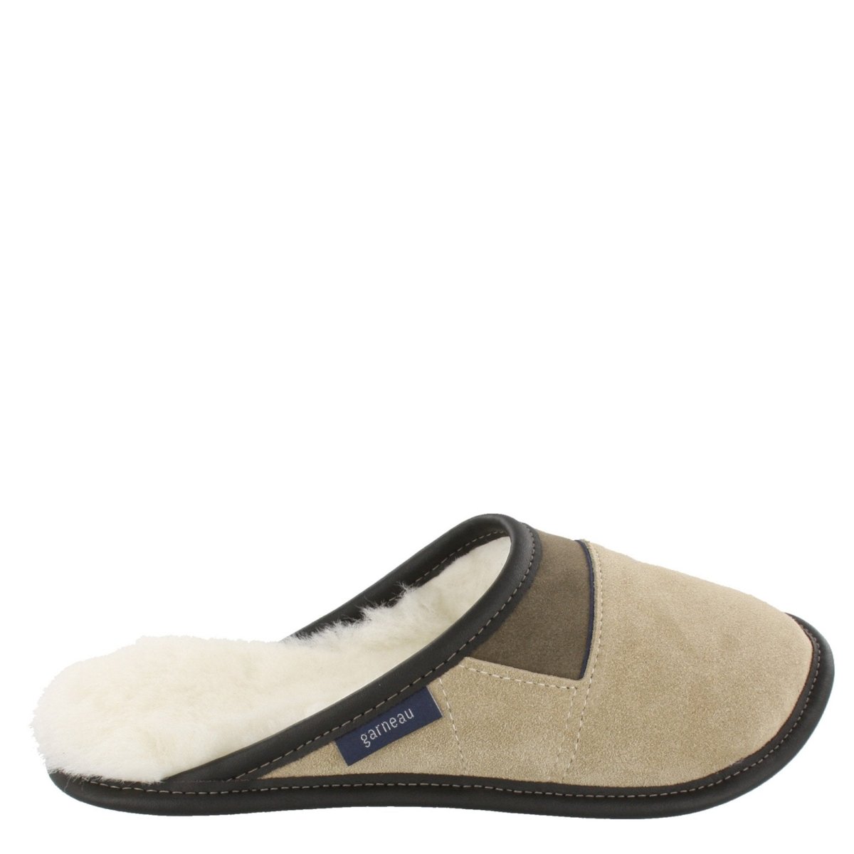 Pantoufle mouton et suède beige pour homme de style mule