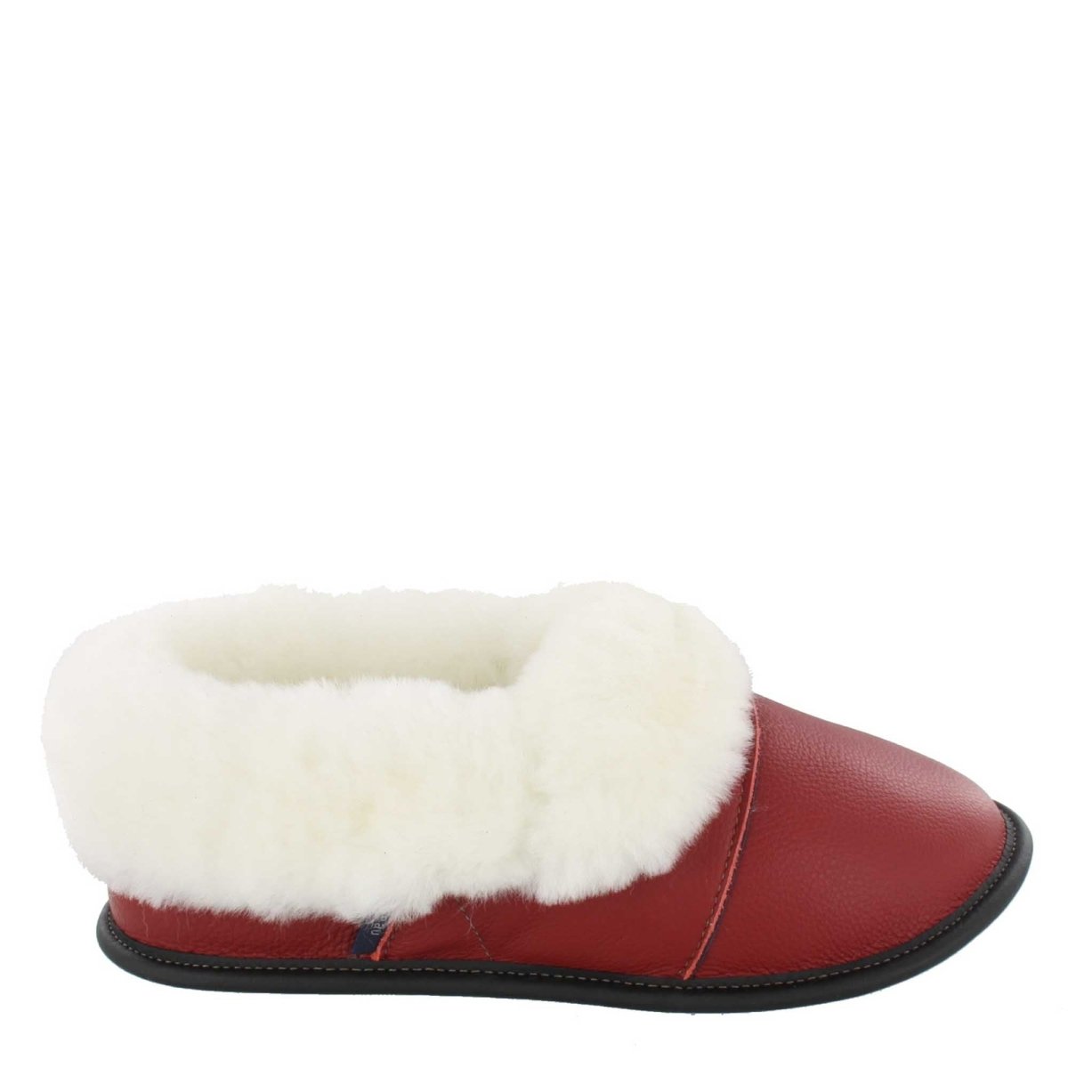 Pantoufle mouton et cuir rouge pour femme de style la paresseuse