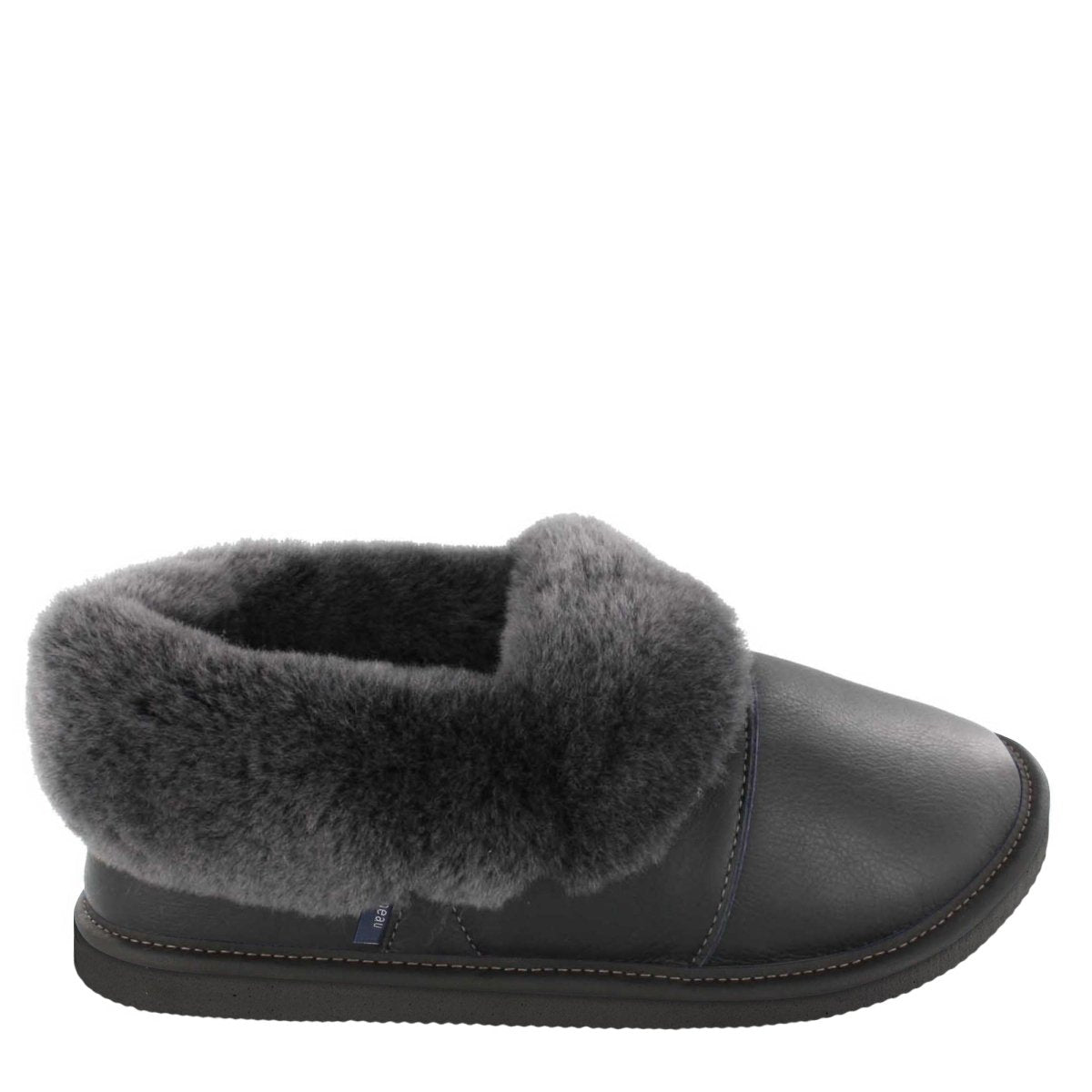 Pantoufle mouton noir et cuir noir pour homme de style la paresseuse avec semelle EVA